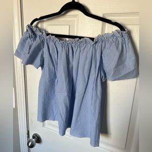 Off the Shoulder Blue/White Striped Top